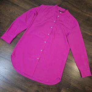 Lauren Ralph Lauren Hot Pink Tunic Adonia Long Sleeve Shirt Size Medium Crepe
